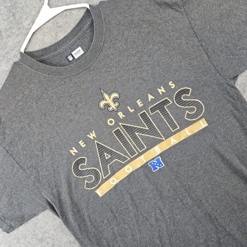 NFL Team Apparel New Orleans Saints T-Shirt Mens Large Gray Football Tee Whodat